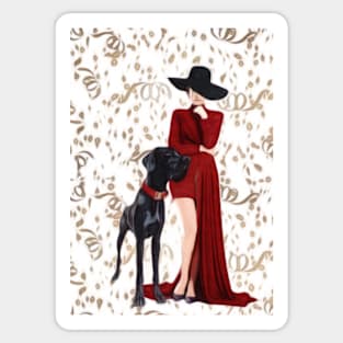 Lady With Great Dane Dog Sticker